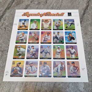 BASEBALL~20  USPS STAMP LEGENDS SHEET OF 20~33c~JACKIE ROBINSON~RUTH~WAGNER~CLEM